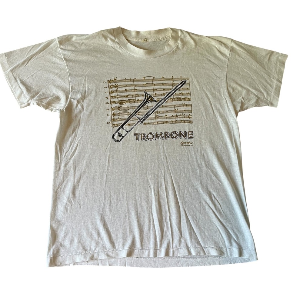Vintage 1981 Trombone Music Graphic T-Shirt Screen Stars Single Stitch Mens XL